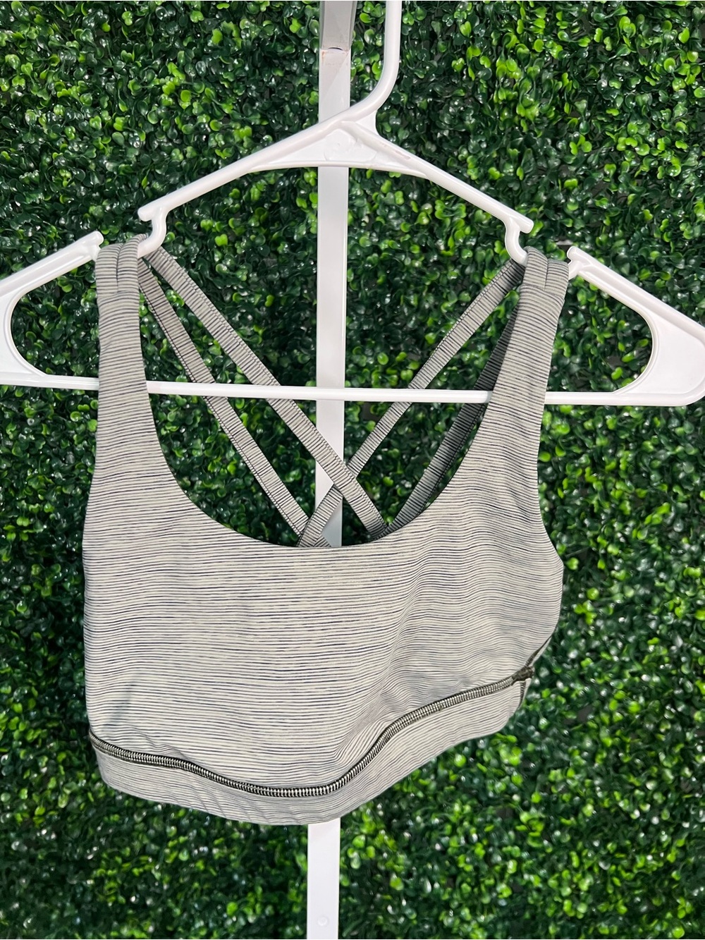 lululemon athletica Light Gray Striped Crisscross Sports Bra